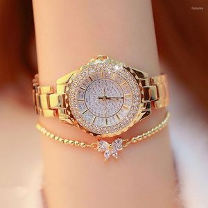 Armbandsur BS Diamond Watch Women Watches Luxury Fashion Gold Female Wrist Armband Set Silver Rhinestone Elegant Presents