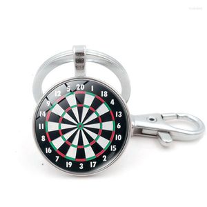 Keychains 2023 Darts Target Keychain Double Glass Time Gem Metal Pendant Key Chain for Creative Gift Jewelry