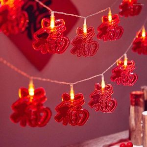 Strings String Light Decorative Battery Operated Fu Character Red Lantern LED Fairy Lamp Party Supply For Chinese Year