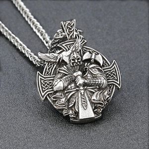 Pendant Necklaces Punk Men Antique Silver Color Viking Odin Anchor Necklace Norse Amulet Knight Cross Crow Metal Chain Male Charms JewelryPe