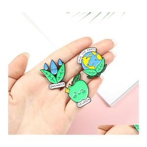 Pins Brooches Natural Green Enviromental Protection Enamel Pins Creative Earth Water Apple Gift For Friends Lapel Clothes Bag 450 Q Dhwq2