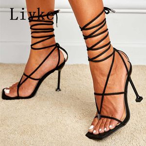 Storlek 35-42 Kvinnors sandaler Summer Green Cross Lace-up High Heels Fashion Open Toe Ankle Strap Ladies Party Dress Shoes 0129
