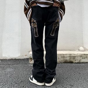 Jeans da uomo Maschile Stile coreano Ricamo Cowboy Uomo HIP HOP Y2K Streetwear Vintage Nero Vita alta Pantaloni dritti Pantaloni Uomo