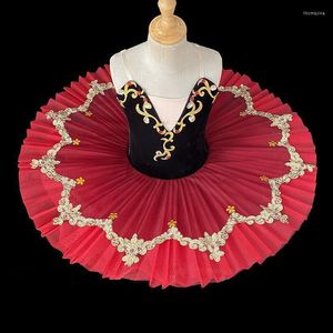 Salia de balé de desgaste de palco garota vermelha preta dressão tutu traje de dança profissional de dança ginástica feminina para meninas