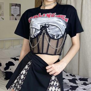 Kadın Tişörtleri ysk mahsulü en iyi kadın sevimli çizgi film mektubu baskı kısa kollu tee üstler yaz komik 90'lar e-kız seksi sokak kıyafeti