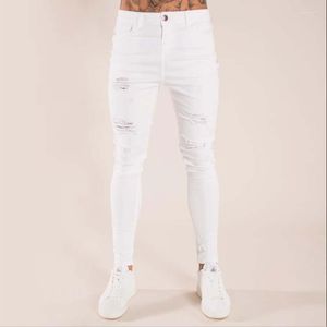 Mäns jeans 2023 Mäns Slim White Fashion Ripped Holes Skinny förstörde denim Pants Man Streetwear Högkvalitativa joggar