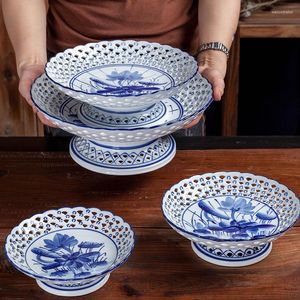 Пластины сине -белая фарфоровая фруктовая тарелка керамика для будды творческий дом ретро сухой горшок