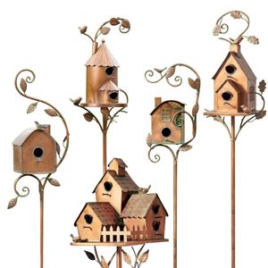 Bird Cages House With Pole Metal Feeders Garden Stakes Art Houses For Courtyard Backyard Patio Outdoor Decoration 230130