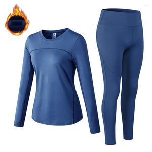 Active Sets Fleece Lined Yoga Suit Women Running Set Fitness Gym Sportswear Leggings Wear Quick Dry Shirt And 2 Pieces Jerseys