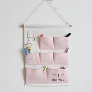 Storage Bags Cartoon Wall Bag Thickened Canvas Hanging Dormitory Home Behind The Door With Hook 7 Grids Pocket