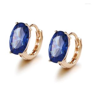 Orecchini a cerchio MxGxFam Stile principessa ovale Blu reale Zircone per le donne Gioielli di moda Colore oro 18 carati con CZ