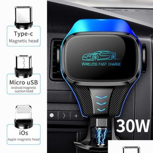 Caricatore auto da 30W supporto wireless per telefono 11 12 Pro Max Fast Charcing Carcharger Drop Drople Deliles Mobili Motorcycles Electron DHA2L