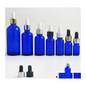 Bottiglie di stoccaggio Vasetti 20Pcs 100Ml 50Ml 30Ml 20Ml 15Ml 10Ml 5Ml Flacone contagocce in vetro blu vuoto E Olio essenziale liquido Cosmetico Cont Otbo8