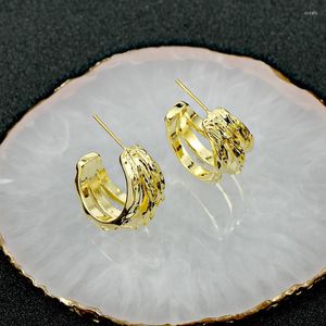 Hoop-Ohrringe Koreanische Version des einfachen Metallkalten Windgold-Ins Frauen einfach Farbe All-Match-Textur 925 Silbernadel e
