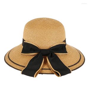 Широкие шляпы с краями весна и летние шляпы Женщины от отдыха на свежем воздухе солнцезащитный крем солнечный крем соломенные лук складывание пляж Панама Горрос
