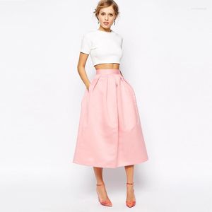 Wdzięczne różowe satynowe spódnice elegancka elegancka niewidzialna talia plisowana spódnica lady mody spódnice