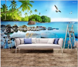 Papéis de parede 3d papel de parede personalizado mural belo mar marel ilha tv Background Wall Home Decor Sala de estar para paredes 3 D