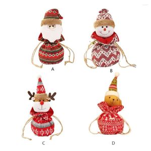 Christmas Decorations Drawstring Sack Fruit Stocking Exquisite 3D Santa Claus Snowman Elk Bear Printed Goodie Bag Decoration