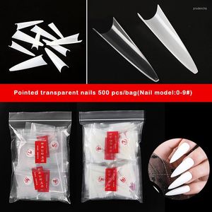 False Nails 500pcs abs 긴 스틸레토 날카로운 발톱 가짜 확장 명확한 천연 네일 팁 전체 커버 매니큐어 도구