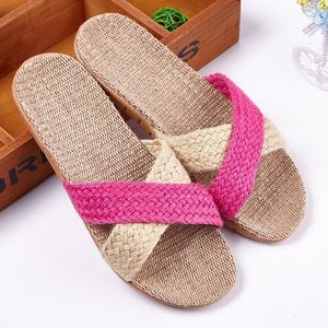 2023 new fashion Slippers Mntrerm Summer Flax Home Women Beach Breathable Shoes Flip Flops Non-slip Flat Family 10 Colors Cute high quality