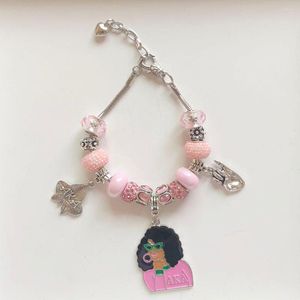 Braccialetti con ciondoli Fatti a mano Perline europee con strass rosa Handsign Girl Bracciale con ciondolo smaltato Gioielli Accessori femminili