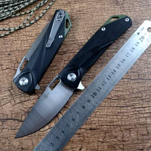 TWOSUN Taschen-Klappmesser Combat D2-Klinge, satinierte Kugellager-Unterlegscheibe, schnell zu öffnender schwarzer G10-Griff mit Lanyard-Loch, EDC-Werkzeug für den Außenbereich, TS502