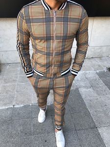 Sets masculino Sets Tracksuit Plaid Plaid Impresso Stand-up Collar Zipper Jackets Sets Men Rouse Street Conjunto Coatpants Casual Sportswear Men 230130