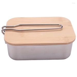 Servis uppsättningar Lunch Box Outdoor Bamboo Wood Cutting Board Cover Bento Camping Soup Pot Portable Picnic