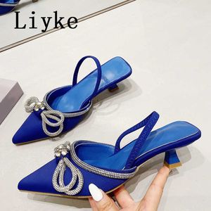 Like Fashion Pointed Toe Slip on Mules Low Thin Heels Slingback Sandals 0129
