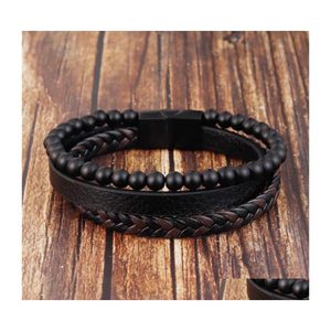 Armreif Mode Naturstein Magnetknopf Leder 21 cm Geflochtenes Armband Herren Titan Stahl Schmuck Schönes Geschenk 3418 Q2 Drop Delive Dhvos