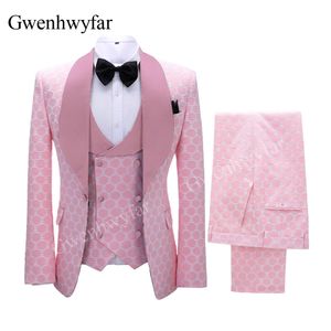 Mäns kostymer blazrar gwenhwyfar polka dot kostym för män skräddarsydda sjal lapel blazer väst med byxor mode bröllop tuxedos groomsmen bär 230130