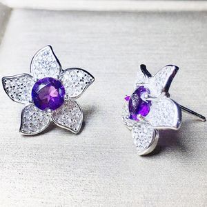 Stud Earrings Per Jewelry Natural Real Amethyst Flower Style Earring 925 Sterling Silver 0.4ct 2pcs Gemstone T8100101