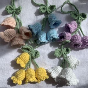 Nyckelringar Handgjorda stickade nyckelringar Keyring For Women Girl Crocheted Wind Chimes Flower Bag Hängen Bil Key Ring Handväska Charms Gift