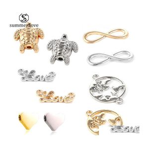 Charms Antico Nastro Oro Infinito Amore Elephent Parola Cuore Connettore Creazione Bracciale in metallo Collane Ornamenti Jewelryz Drop Deliv Dhvip