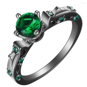 Anéis de casamento Mulheres anel de cor de ouro preto de ouro real Green Green Zircon Stone Pavimented Jewelry Gift