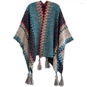 Halsdukar 2023 Kvinnor Autumn Winter Sticked Scarf Ethnic Travel Warm Shawl Wraps lyxiga färgglada filt Tassle Cape Pashmina för damer