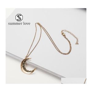 Pendant Necklaces Ne Vintage Crushed Crystal Crescent Moon Necklace For Women Small Natural Stone Russian Gold Long Chain Jewelry Gi Dhyie