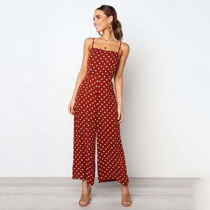 Kobiety Jumpsuits Rompers Kobiety seksowne bez rękawy kombinezon letni kropka bez pleców body solidne luźne swobodne kombinezony bandaż bake bandaż