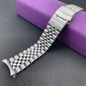 Titta på band 20/22mm rostfritt stål Watchband Curved End Rem Fold Buckle Clasp Wrist Belt Armband Silver för tillbehör