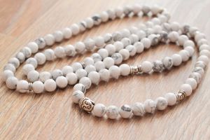 Strand Fashion White tur bilezikler 108 Mala Boncuklar Bilezik Buda Takı Howlite Yoga Duası