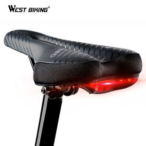 Bike Saddles WEST BIKING Cycling Cushion PU Leather High-Elastic GEL Breathable With Taillight Waterproof Soft Hollow Safety Bicycle Saddle 0130