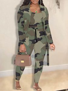 Women's Plus Size Tracksuits LW Cami Camo Print Three Pants Pants مجموعة طويلة الأكمام نحيفة خريفًا غير رسمية للنساء 230130