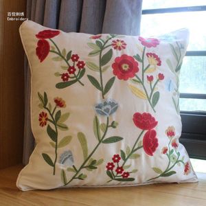 Pillow Embroidered European Pastoral Floral Cover Cotton Chair Sofa Modern Home Decor Rectangle Drop