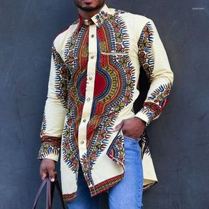 Men's Casual Shirts 2023 Men's Clothing African Ethnic Style Digital Fashion Printed Shirt Mid-Length