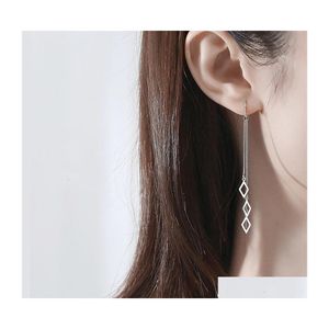 Charm Geometric Rhombus ￶rh￤ngen f￶r kvinnor Temperament Tassel Long Ear Line Earring Fashion Jewelry 20220301 T2 Drop Delivery Dhyud