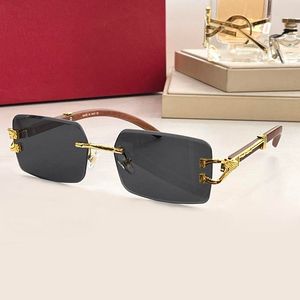 Sunglasses For Women Summer C-shaped 0140 Style Anti-Ultraviolet Retro Plate Panther Glasses Leopard Metal Gold Frame Frameless Wooden Oqxu