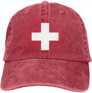 ボールキャップ2023夏のarrvial販売スイススイスフラッグクラシック調整可能なデニムキャップ野球帽子の女性男性レッド