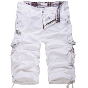 Men's Shorts Loose Large Size Cargo Cotton Tactical Casual Solid Color Patchwork Military White Knee Length 230130