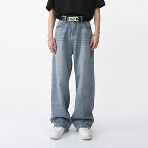 Erkek kot pantolon temel stil moda gevşek gündelik vintage düz geniş bacak denim pantolon erkek Kore sokak giysisi pantolon
