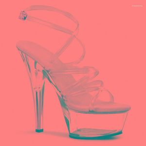 Sandalen 15 cm Hochwasserplattform Schuhe mit hohen Absätzen Damen Stilettoabsatz Runder Kopf Nachtclub Sexkleid YKC